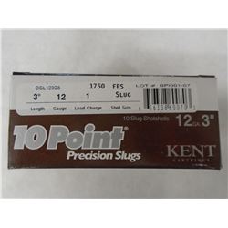 40 Rnds Kent 10 Point 12 ga 3in, 1 load, slug 1750 fps
