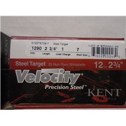 100 Rnds Kent Velocity 12ga 2 3/4in, 1 load, 7 shot 1290 fps