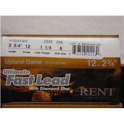 100 Rnds Kent Fast Lead 12ga 2 3/4in, 1 1/14 load, 6 shot 1350 fps