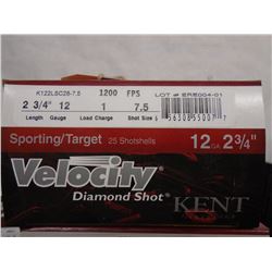 100 Rnds Kent Velocity 12ga 2 3/4in, 1 load, 7.5 shot 1200 fps