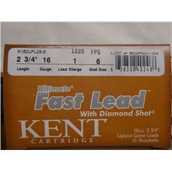 100 Rnds Kent Fast Lead 16ga 2 3/4in, 1 load, 6 shot 1220 fps