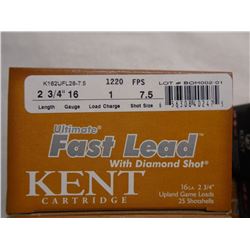 100 Rnds Kent Fast Lead 16ga 2 3/4in, 1 load, 7.5 shot 1220 fps