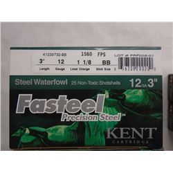 100 Rnds Kent Fasteel 12 ga 3in 1 1/8in,  load, BB shot 1560 fps
