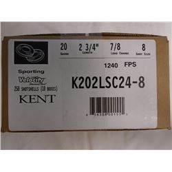 250 Rnds Kent Velocity 20ga 2 3/4in, 7/8 load, 8 shot 1240 fps