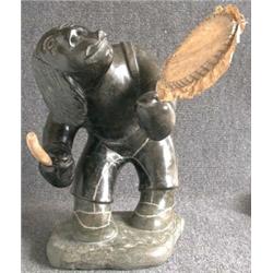 MATHEWSIC, Saviadjuk, 1950-    (Cape Dorset).  "Standing Drum Dancer".  Sculpture en stéatite.  S...