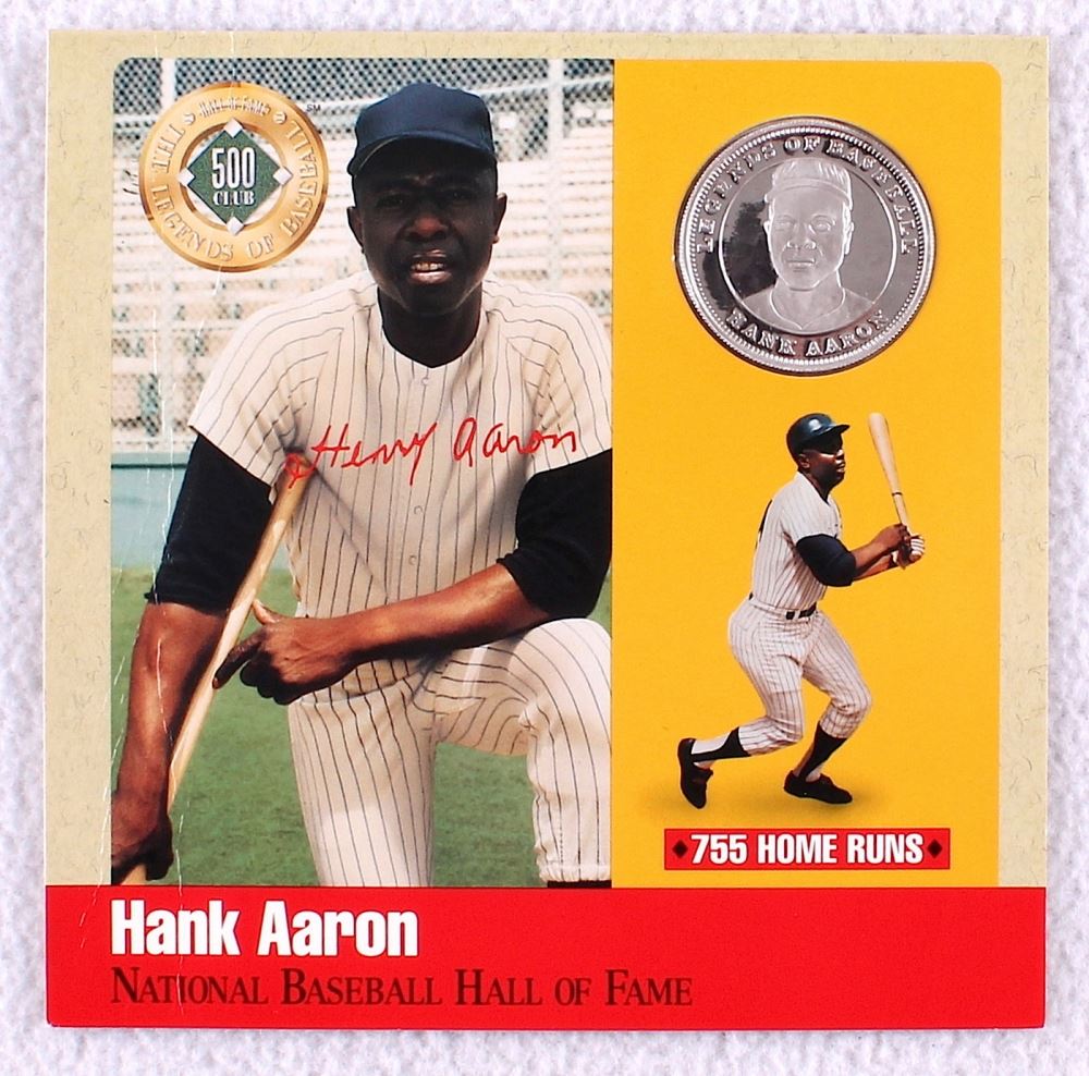 Hank Aaron "Legends of Baseball" 1 Ounce Silver Coin with 6x6 Card Display