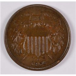 1864 2-CENT PIECE LARGE MOTTO,  UNC BROWN
