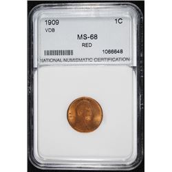 1909 VDB LINCOLN CENT, NNC GRADED SUPERB GEM BU RED,  BLAZING RED CHERRY!