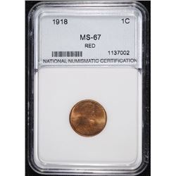 1918 LINCOLN CENT, NNC, SUPERB GEM BU RED