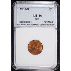 1931-S LINCOLN CENT, NNC GRADED GEM BU RED  HAS SPOTS OBVERSE