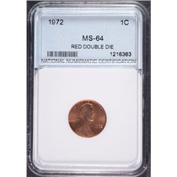 1972/72 LINCOLN CENT MAJOR DOUBLE DIE, NNC GEM RED BU