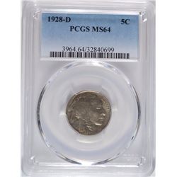 1928-D BUFFALO NICKEL, PCGS MS-64
