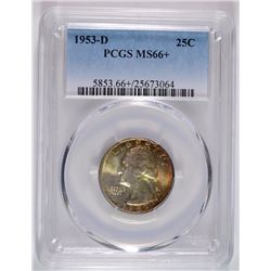 1953-D WASHINGTON QUARTER PCGS MS-66+ AMAZING ORIGINAL TONE