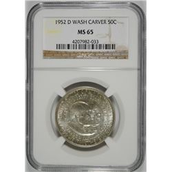 1952-D WASHINGTON CARVER HALF DOLLAR, NGC MS-65