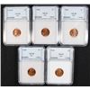 Image 1 : NNC GRADED SUPERB GEM RED LINCOLN CENTS: 1946, 1946-S, 1948, 1953 & 1954