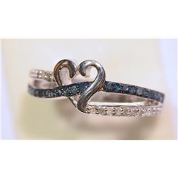 STERLING SILVER BLUE & WHITE DIAMOND RING