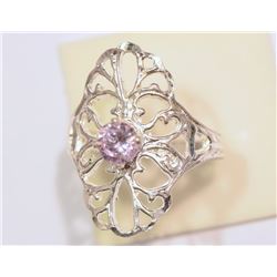 STERLING SILVER PINK CUBIC ZIRCONIA RING