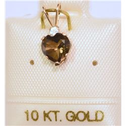 10K GOLD SMOKEY TOPAZ HEART-SHAPED PENDANT