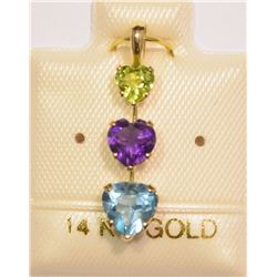 14K GOLD BLUE TOPAZ, AMETHYST, & PERIDOT