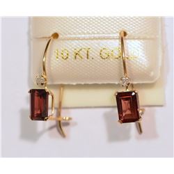 10K GOLD GARNET & DIAMOND EARRINGS