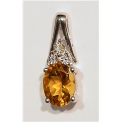 STERLING SILVER CITRINE & DIAMOND PENDANT