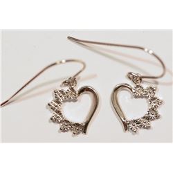 STERLING SILVER DIAMOND HEART DESIGN EARRINGS