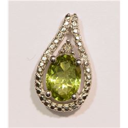STERLING SILVER PERIDOT & DIAMOND PENDANT