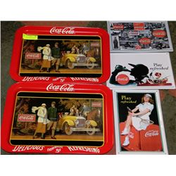 TWO 1987 COCA-COLA TRAYS & THREE VINTAGE COCA-COLA