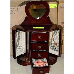 CHERRYWOOD JEWELRY BOX WITH HEART SHAPED MIRROR
