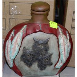 TUMBLEWEED CREATIONS HANDPAINTED WOLF DECANTER