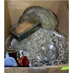 BOX OF SILVER AND GLASS DISHWARE