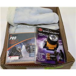 BOX W/NEW WINTER GLOVES, NEW LED