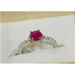 .925 SILVER NATURAL RUBY & CZ RING - SIZE 8