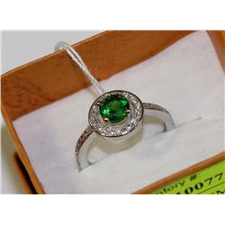 .925 SILVER LAB EMERALD & CZ RING - SIZE 7