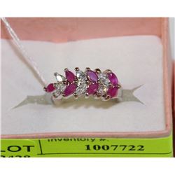 .925 SILVER NATURAL RUBY & CZ RING - SIZE 5