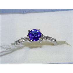 .925 SILVER NATURAL SAPPHIRE & CZ RING - SIZE 8