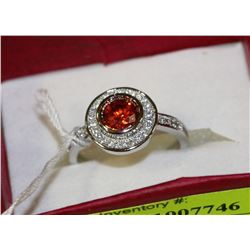 .925 SILVER LAB RUBY & CZ RING - SIZE 8