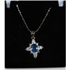 Image 1 : .925 SILVER LAB SAPPHIRE & CZ PENDANT & .925 CHAIN
