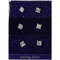 SET OF 3 .925 SILVER & CZ EARRINGS