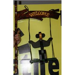 HAND CARVED HANGING BEAR WELCOME SIGN
