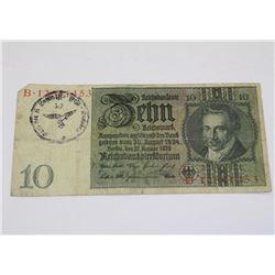 NAZI GERMAN LUFTWAFFE 10 MARK BANKNOTE