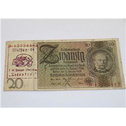 GERMAN NAZI 20 MARK TOTEMKOPF WAFFEN SS