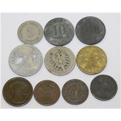 TEN GERMAN ASSORTED COINS FROM 1876-1924