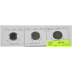 3 NAZI COIN 1 ,5, 10 PFENNIG