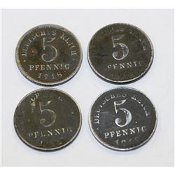 FOUR GERMAN 5 PFENNIG COINS
