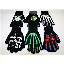 6 PAIRS OF "GLOW IN THE DARK" GLOVES