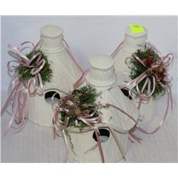 3 TEA LIGHT VILLAGE CANDLE HOLDERS