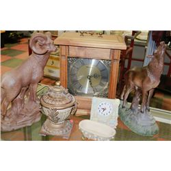 BOX OF MISC. INCL MANTLE CLOCK