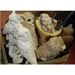 FLAT OF OWL COLLECTIBLES INCLUDING HAND CARVED