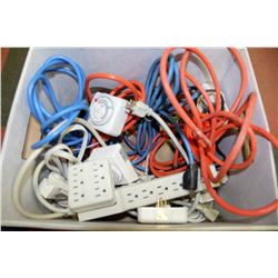 BOX W/EXTENSION CORDS, POWER BARS &